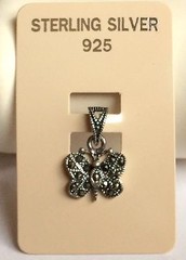 Vintage Sterling Silver Marcasite Butterfly Necklace 18″ Pendant Dainty Black