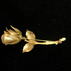 vintage long stem rose brushed gold tone enamel painted brooch 2.5 inches