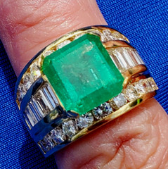 Original EARTH MINED EMERALD DIAMOND Engagement Ring Vintage Deco SOLID 18K GOLD