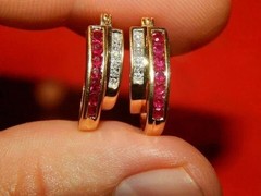 Round Cut Ruby & Lab Created Diamond Engagement 14K Yellow Gold Finish Earrings