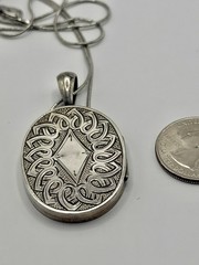 Victorian Double Sided Flowers Basket & Lovers Knots Mourning Locket Necklace