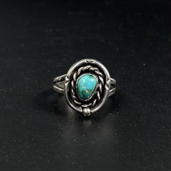Vintage Southwest NA Style TESTED UNMARKED Sterling Silver Turquoise Ring Sz 7