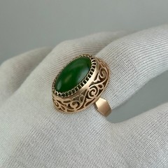 Rare USSR Vintage Original Rose Gold Natural Nephritis Ring 583 14K 7,30 g.