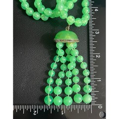 Vintage Lucite Bead Tassel Necklace Green UV Reactive Glow Jewelry