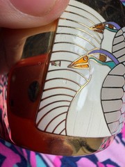 Vintage Bracelet Laurel Burch Cuff White Birds 6.5 inches Goldtone Signed