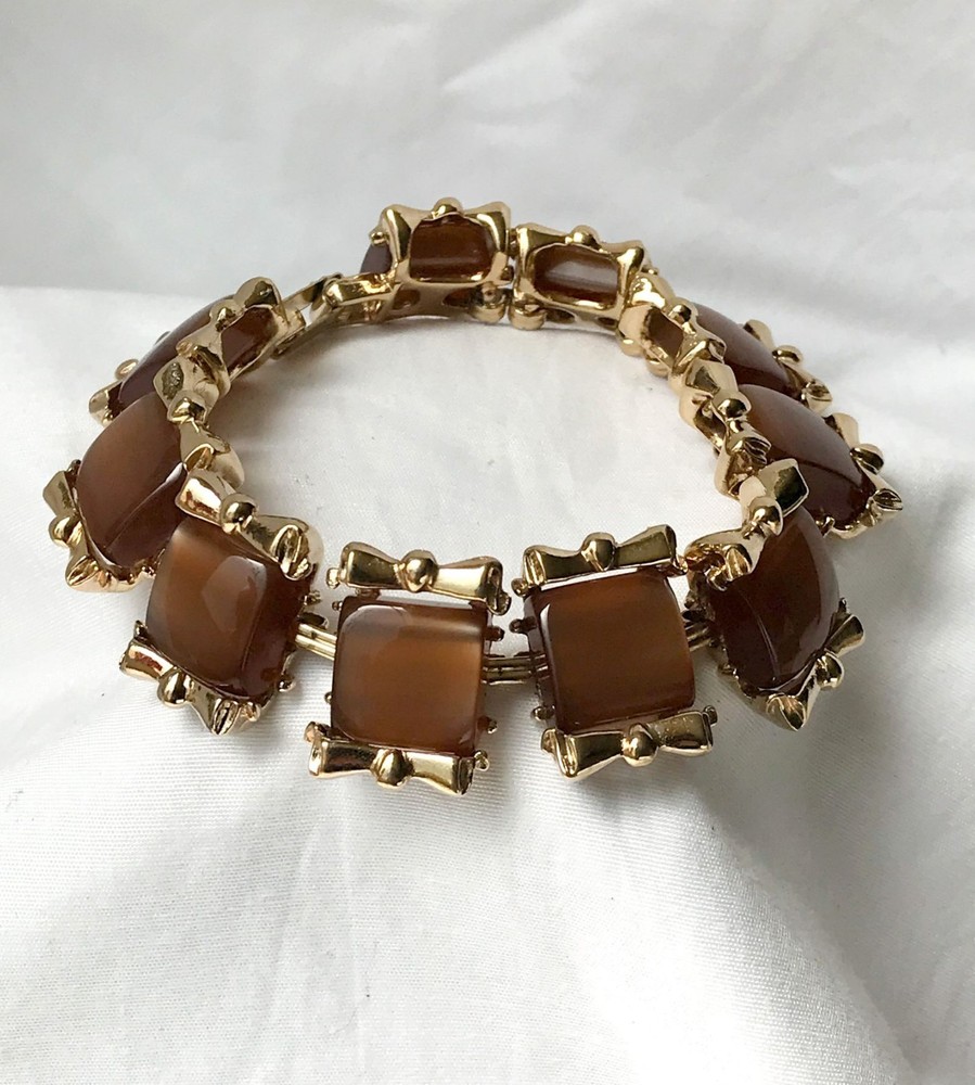 Vintage Link Style Caramel Moonglow Thermoset/Lucite Bracelet