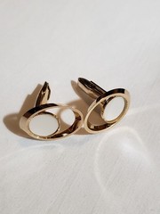 Vintage Art Deco Gold Tone Oval Mother of Pearl Cufflinks Bullet Back