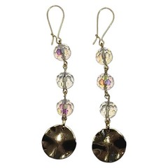 Aurora Borealis Crystal Glass Bead Gold Tone Charm Dangle Earrings