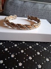 Vintage Mixed Metal Braided Copper Wire Cuff Bracelet Silver Tone Woven Bangle