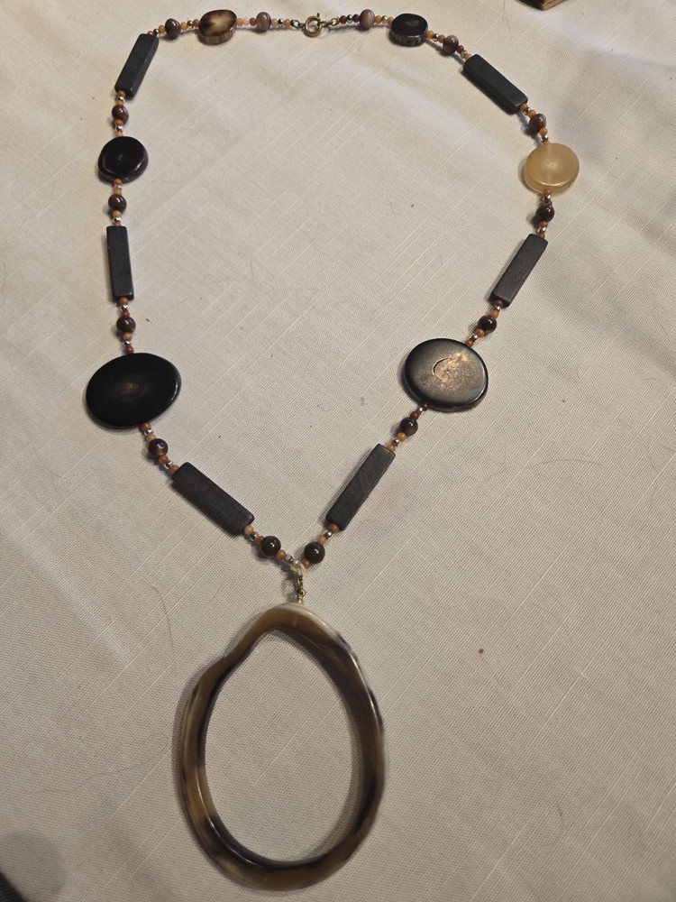 Vintage Bovine Bone Horn Bead Necklace Natural Handmade Tribal Boho Retro