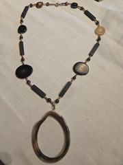 Vintage Bovine Bone Horn Bead Necklace Natural Handmade Tribal Boho Retro