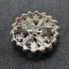 Vintage Floral Brooch Pin Silver Tone Metal Pink Rhinestone Starburst 1/2 Inches