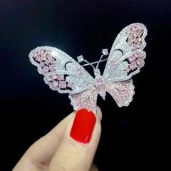 Lab-Created Sapphire 3Ct Round Butterfly Brooch Pin 14K White Gold Plated Silver