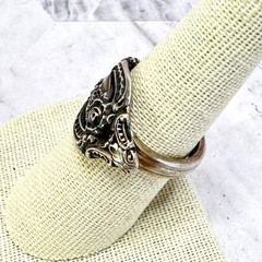 Vintage Sterling Silver Spoon Ring Ornate Rose Floral Pierced Size 8.25 8.6gr