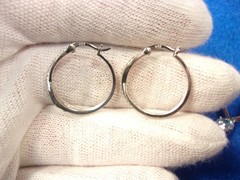 3 PAIRS OF STERLING SILVER EARRINGS: CZ HOOPS, STUDS/DROPS; GOLD PLATED HOOPS