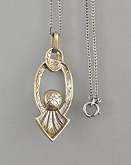 Silver Chain With Pendant, Markasite & Pearl Art Deco 835 925 L46cm