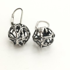 Vintage Sterling Silver Filigree Sphere Ball Leverback Dangle Earrings 3.6g #08