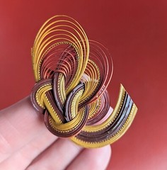 Vintage Wicker Wood Woven Abstract Knot Swirl SCARF Slide CLIP Red Brown