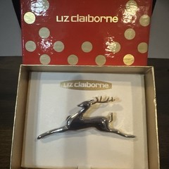 New Vintage Liz Claiborne Leaping Reindeer Brooch Pin Two Tone New In Box