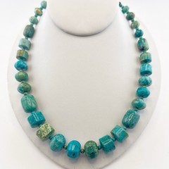 Jay King Necklace Turquoise Blue Carved Graduated Chunky Sterling Silver 925