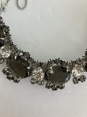 JULIANA Large Smoky Oval Glass Clear & Gray Rhinestones 5 Link Bracelet GORGEOUS