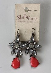 Red Teardrop Chandelier Earrings Crystal Rhinestone Gold Tone-Statement Earrings