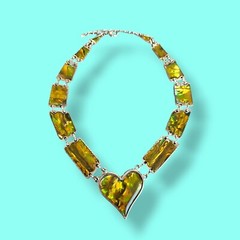Silver Tone Enamel Over Abalone Inlay Panel Link Collar Necklace 16in