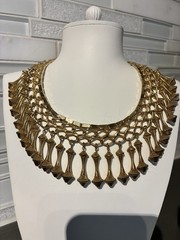 VTG CLEOPATRA EGYPTIAN REVIVAL FRINGE TASSEL BIB COLLAR NECKLACE GOLD TONE 16”