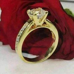 3Ct Round Cut Lab-Created Diamond Engagement Wedding Ring 14k Yellow Gold Plated