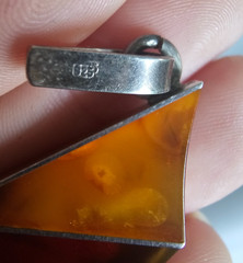 VTG Baltic Amber 925 Sterling Silver 3 Panel Geometric Y2K Design Pendant -1970s