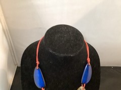 Vintage Red White Blue Adjustable Lucite Bib Necklace Bracelet Earrings MCM MOD