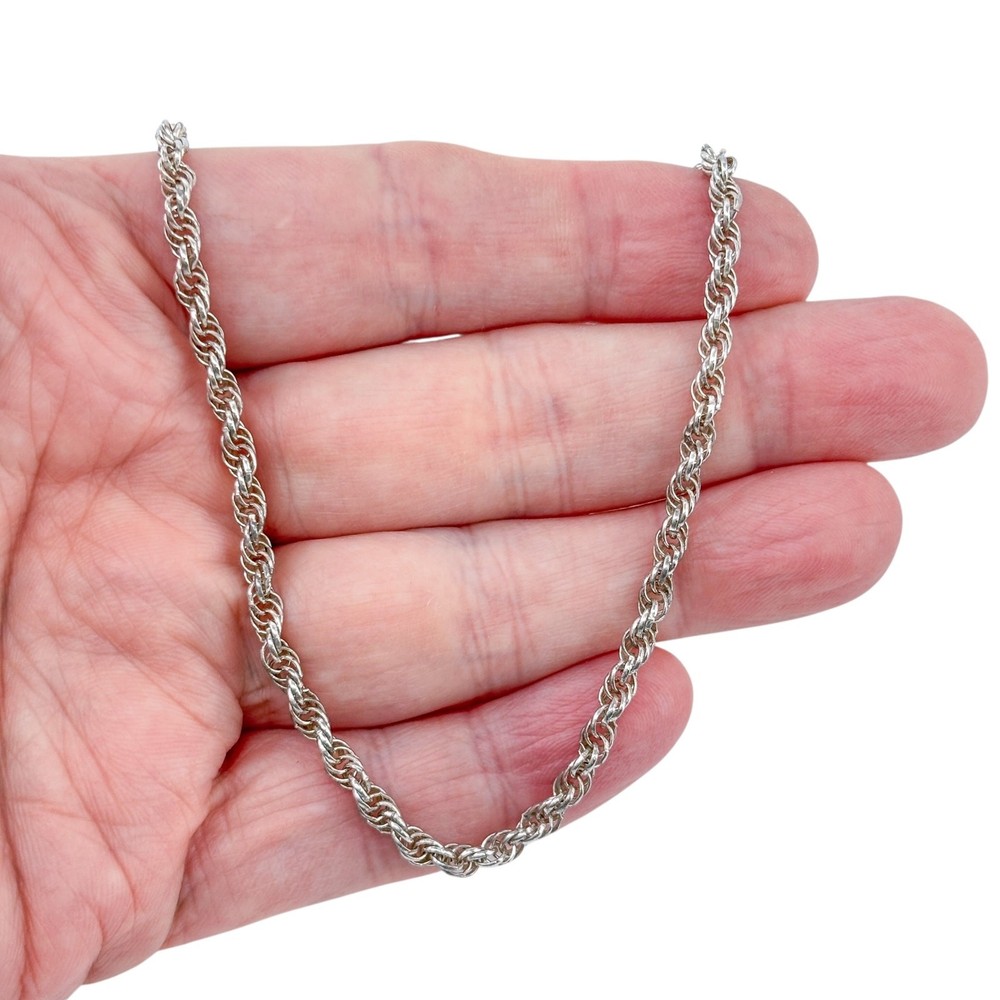 Vintage Sterling Silver 925 Rope Link Chain Necklace 24″