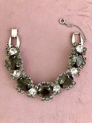 JULIANA Large Smoky Oval Glass Clear & Gray Rhinestones 5 Link Bracelet GORGEOUS