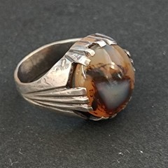 Sterling Silver Ring Men’s Vintage Natural Brown Stone Signet Pinky Retro Bold