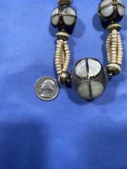Vintage Bead Ethnic Boho Silver tone Bone / metal/ mother of pearl Necklace