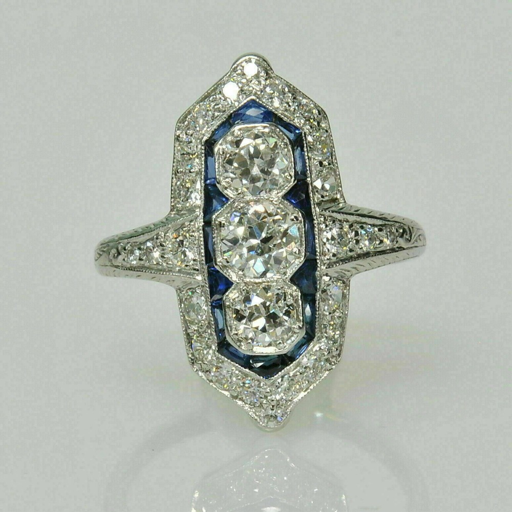 3.00Ct Art Deco Style Lab-Created Diamond Rare Design Engagement Ring 925 Silver