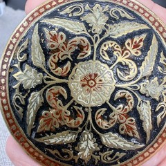 Vintage Necklace Toledo Style Pendant Black Enamel Gold Tone Intricate Design