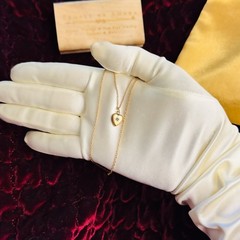 Antique- 10K Gold Old Mine Cut Diamond Heart Puff Necklace -14″ -Victorian -1.6g