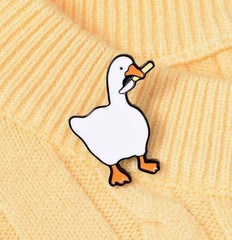 Funny Cartoon Duck With Knife Metal Brooch Pin Backpack Purses Clothing Lapel