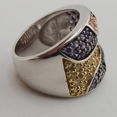 JJJ 925 Sterling Silver Two-Tone Pavé Multi-Stone Chunky Dome Ring Size 7