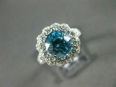 ESTATE LARGE 5.50CT DIAMOND & BLUE ZIRCON 18KT WHITE GOLD FLOWER ENGAGEMENT RING