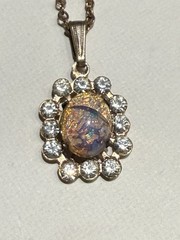 Vintage faux Pink Fire Opal Necklace and Earring Set (screw on) With Gold tone