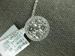 ESTATE LARGE 1.03CT DIAMOND 18KT WHITE GOLD ROUND CLUSTER HALO FLOATING PENDANT
