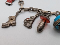 Vintage Austrian 900 Silver Glücksbringer 1939 Lucky Charm Bracelet Coral Pig 7″