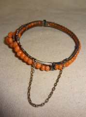 Antique Victorian Mediterranean Coral Sterling Hinged Bracelet Beaded 6.5