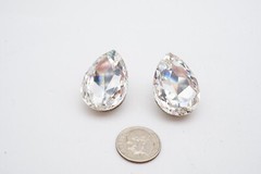 Vintage Clip On Earrings Silver Tone Rhinestone Chunky