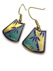 Vintage Cloisonne Earrings Samuel Huang Pierced Hook Dangle Drop Bamboo
