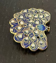 Vintage Cloisonné Peacock Brooch with enamel work and gold-tone accents