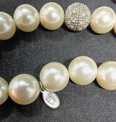 Cookie Lee Faux Pearl Choker Necklace & Bracelet set with Rhinestone Ball Clasp