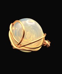 Uranium white glass cabochon hand wired copper ring size 8
